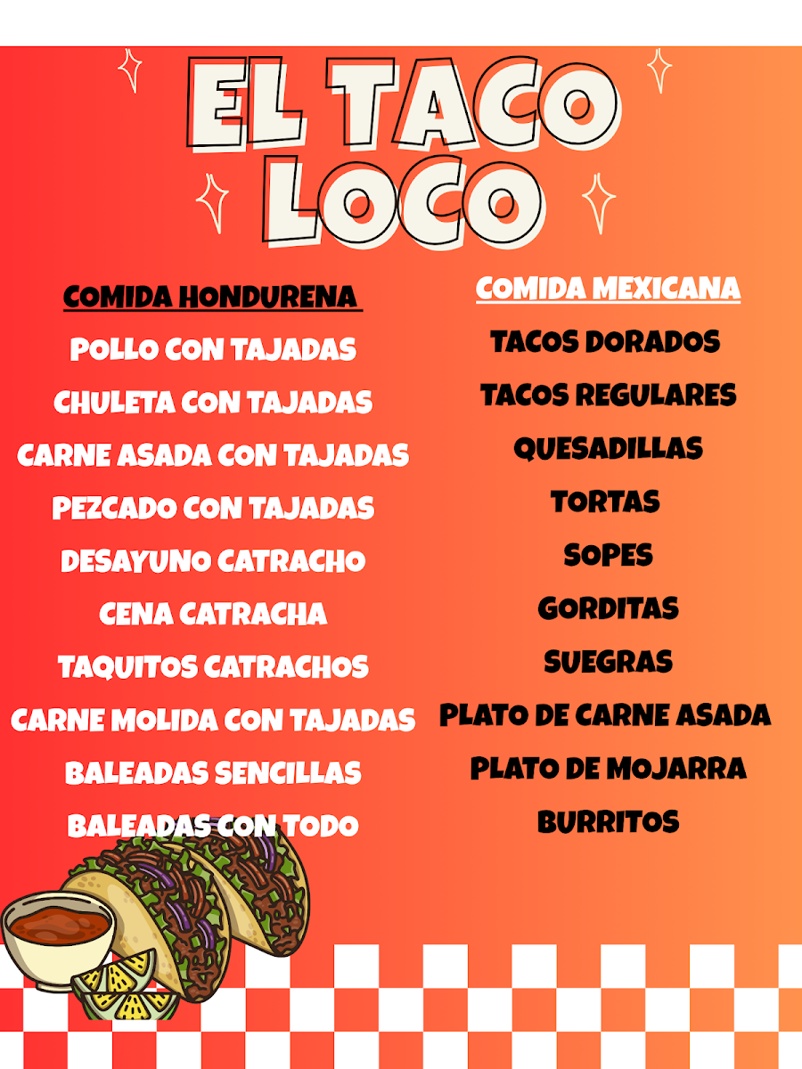 El Taco loco in Warsaw nc menu board