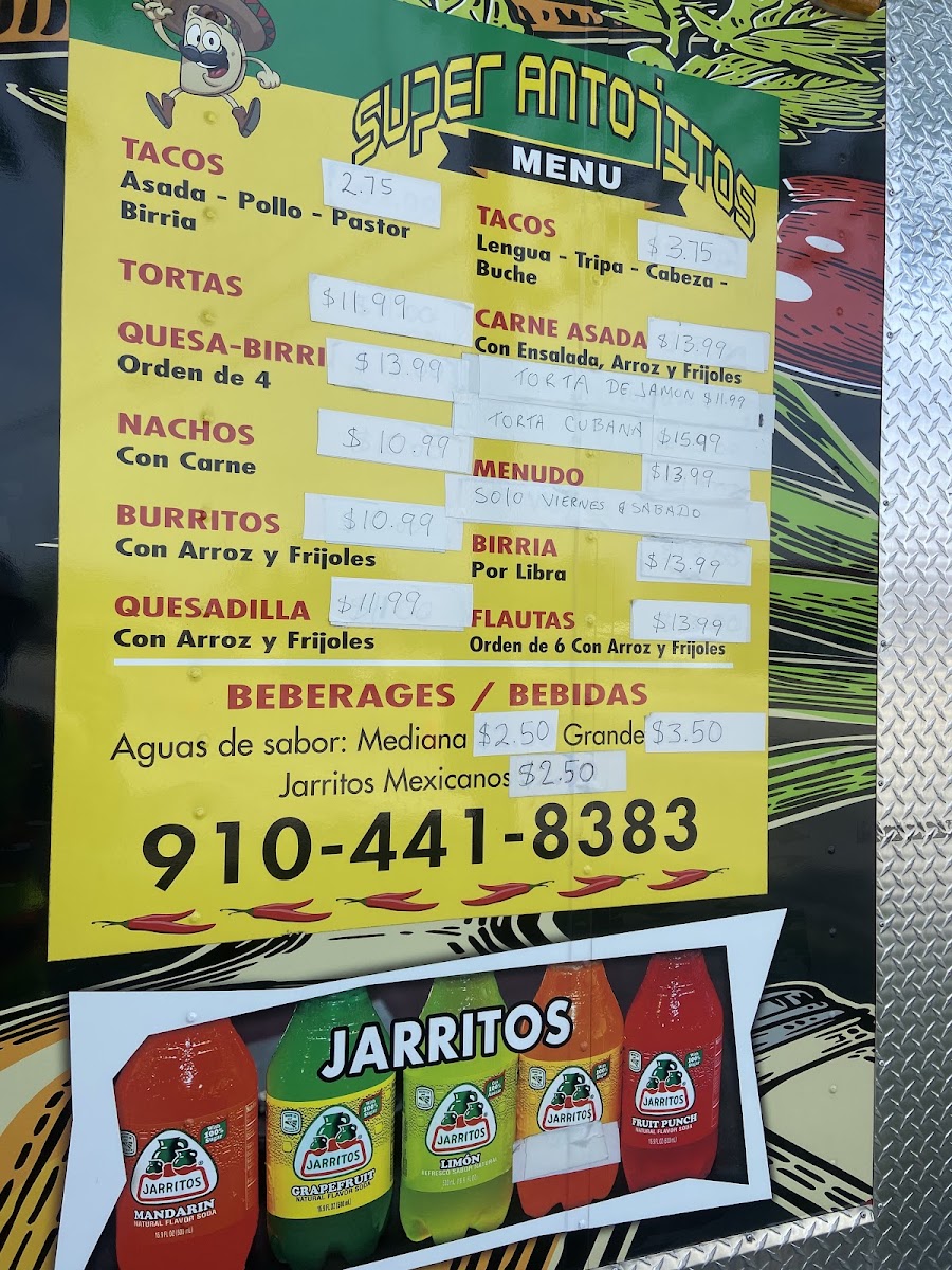 Super Antojitos menu board