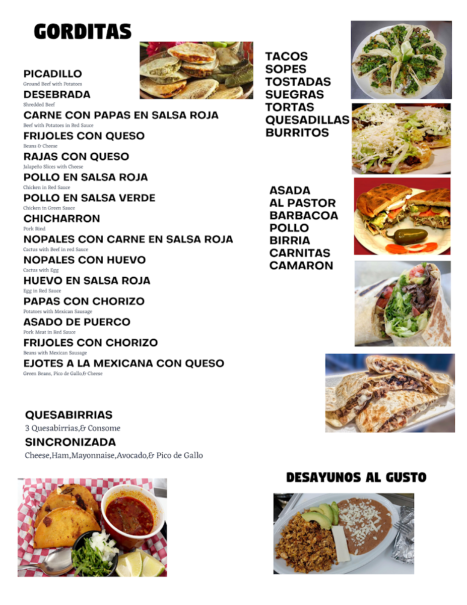 Gorditas Express menu board