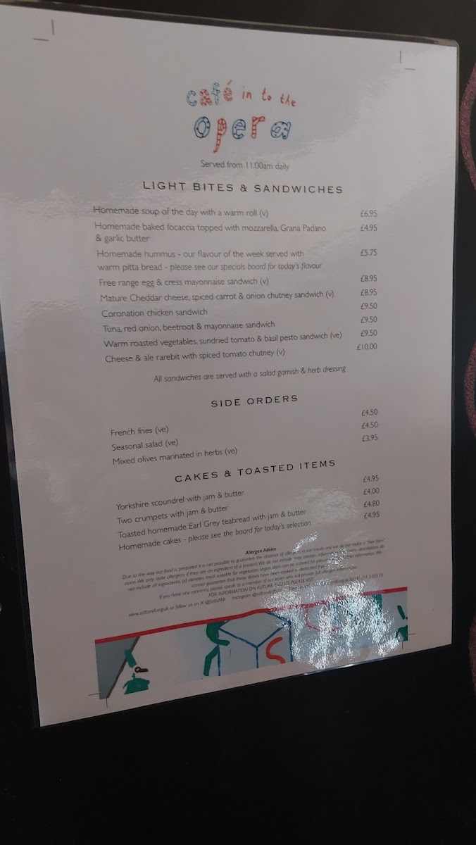 Cafe in to the Opera menu board