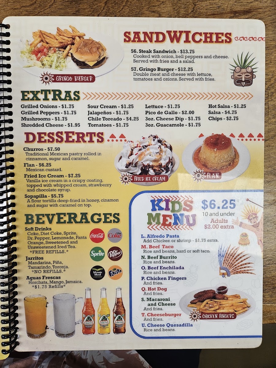 Azteca's Mexican Grill menu board