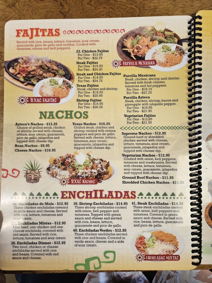 Azteca's Mexican Grill menu board