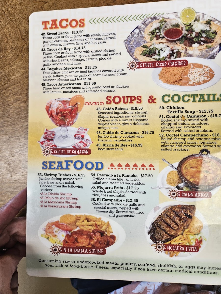 Azteca's Mexican Grill menu board