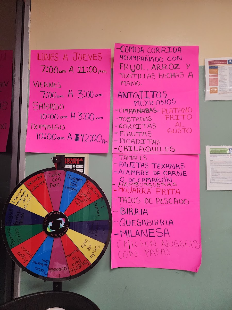 Taquería el Gran Pastor menu board