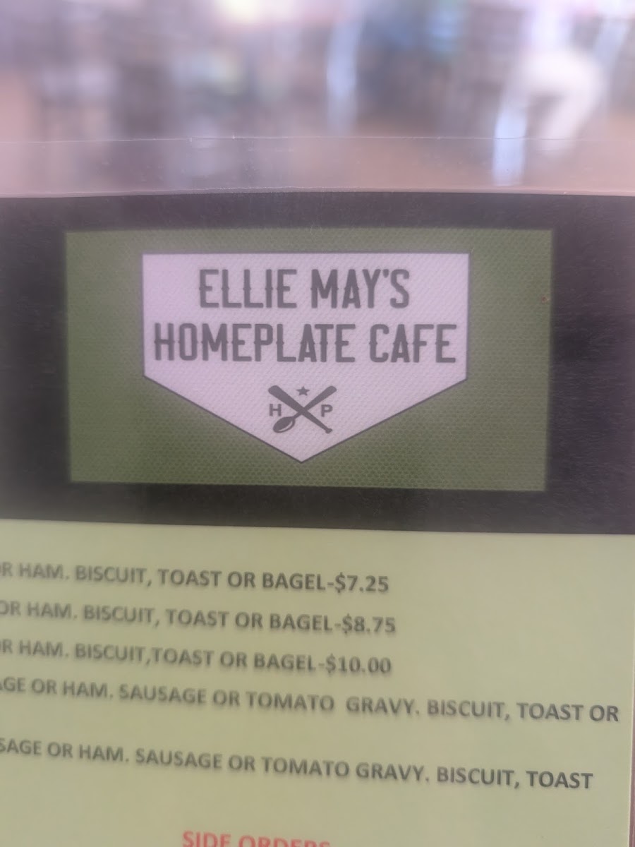 Ellie May's Homeplate Cafe menu board