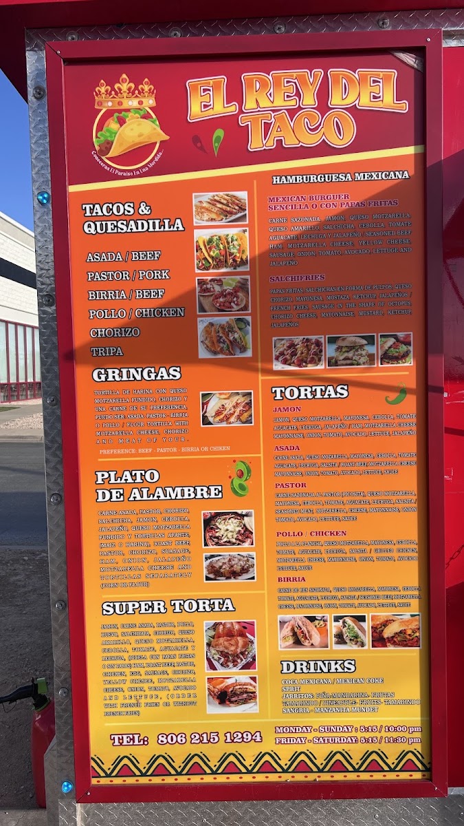 El Rey Del Taco menu board