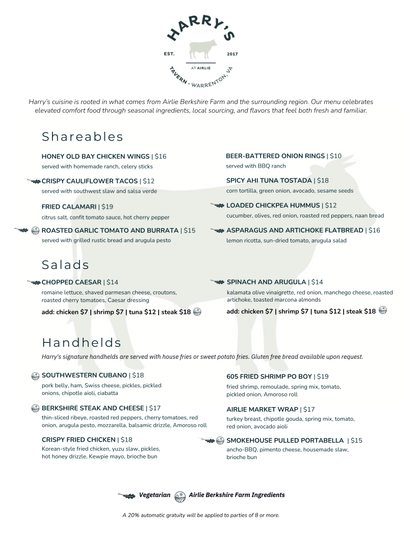 Harry's menu board