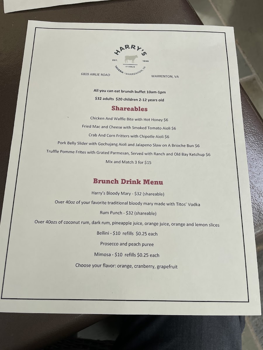Harry's menu board