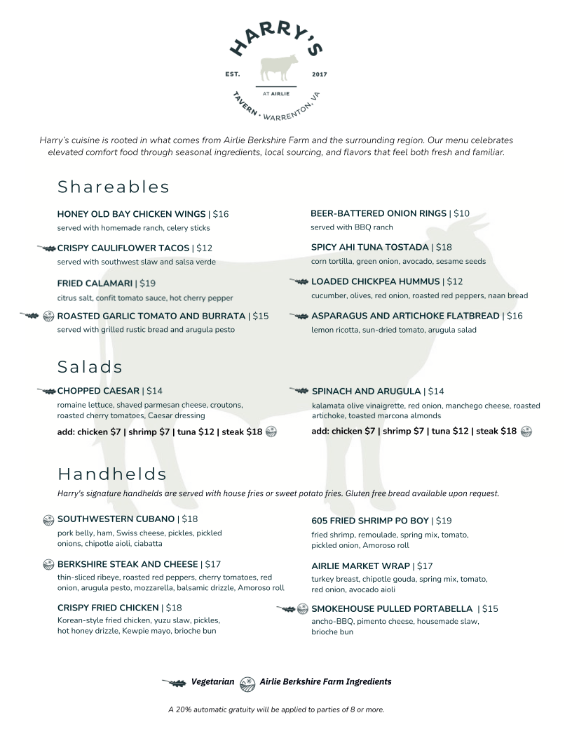 Harry's menu board