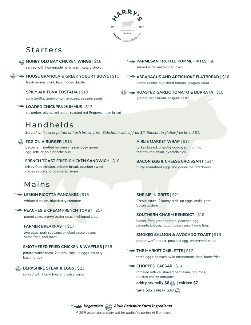 Harry's menu board