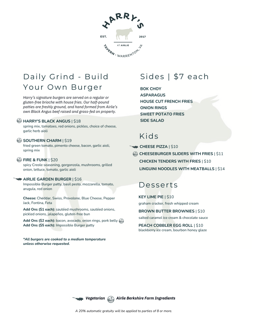 Harry's menu board