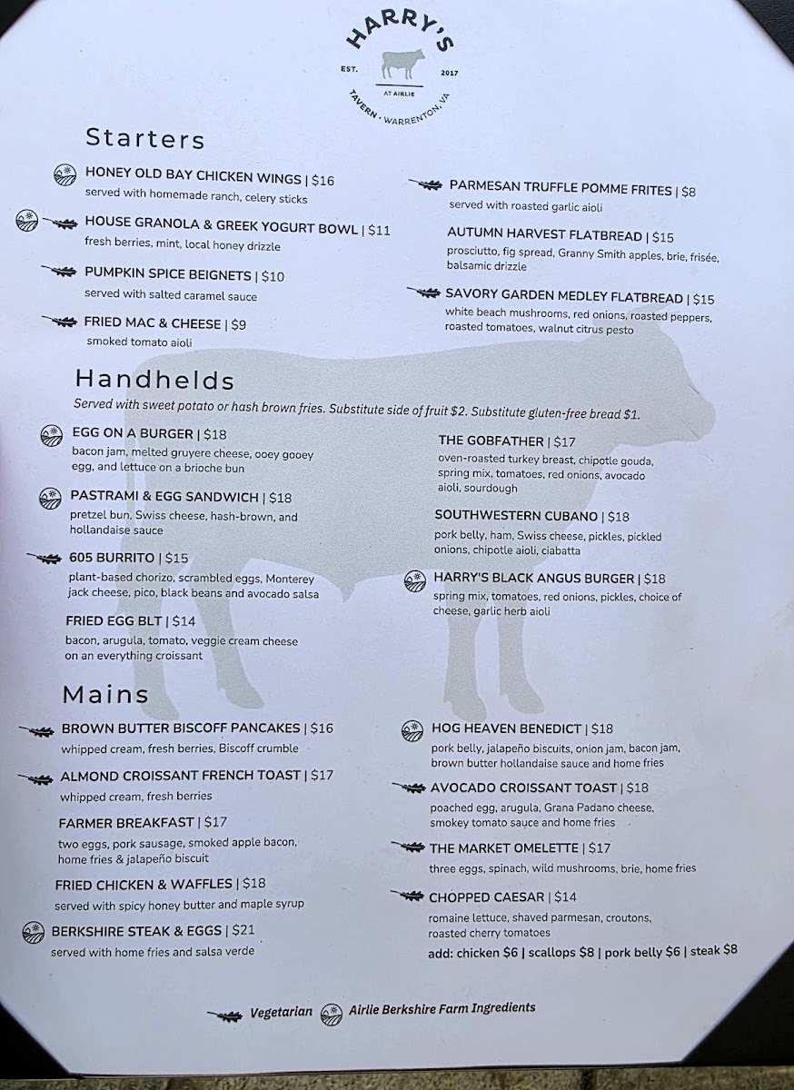 Harry's menu board