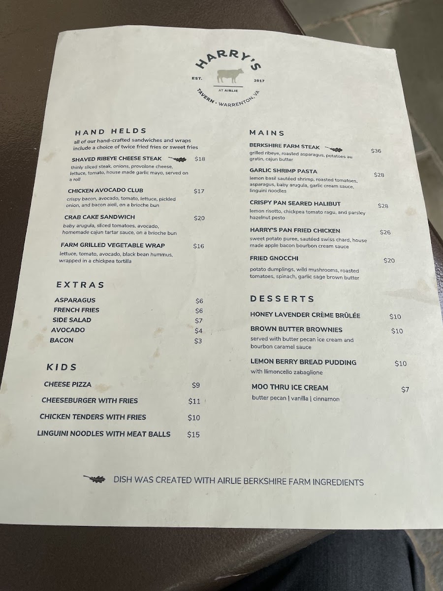 Harry's menu board