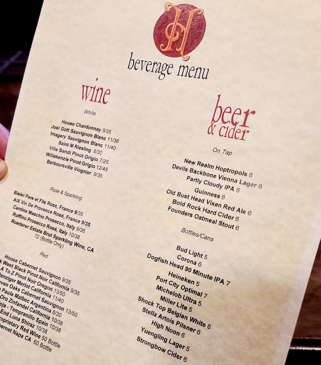 Harry's menu board