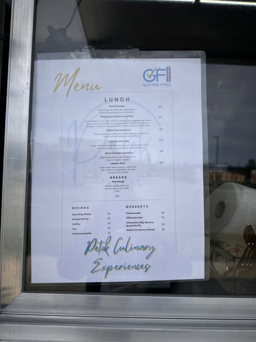 Petok Culinary Experiences menu board