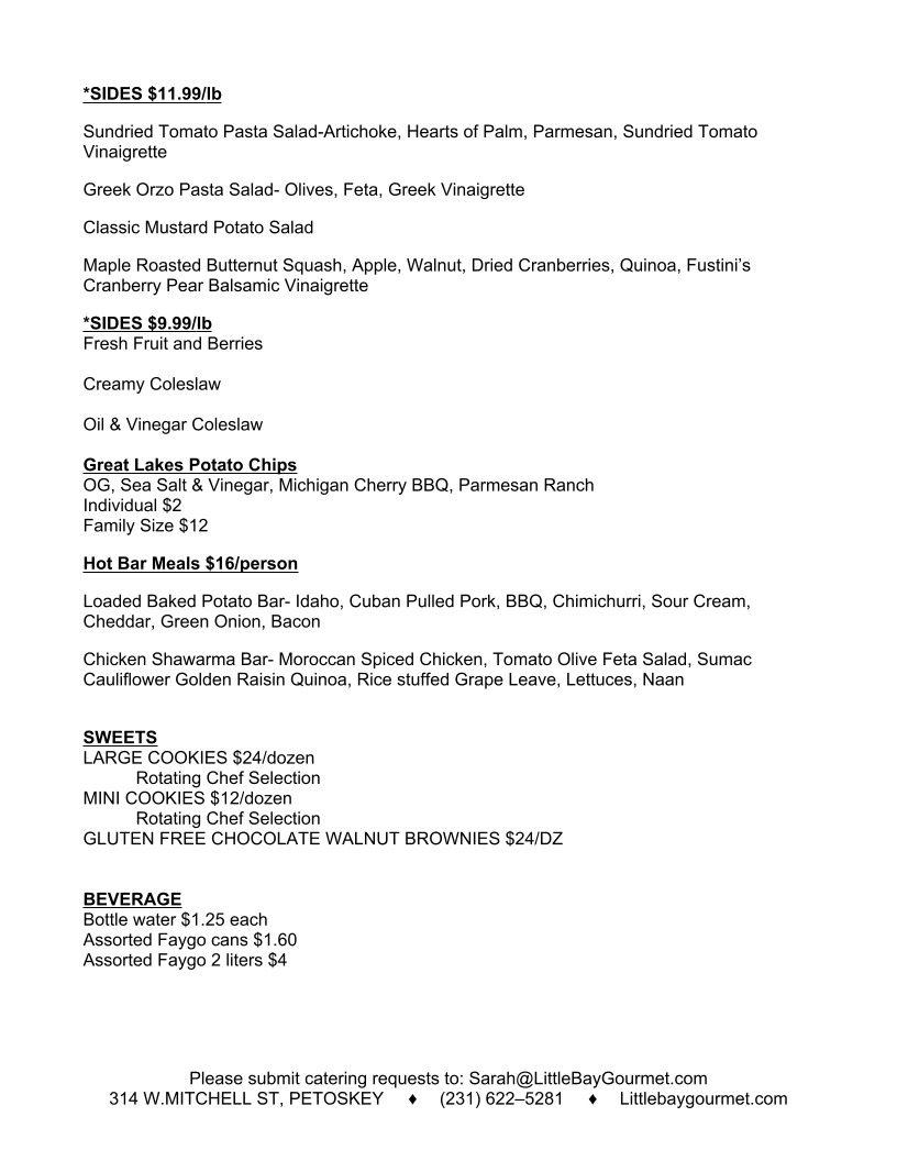 Little Bay Gourmet menu board