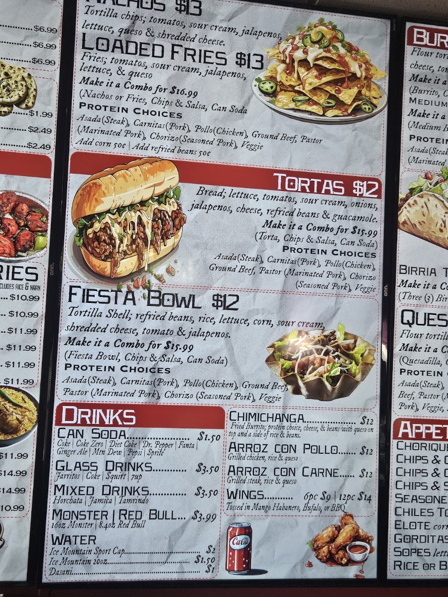 The Masala Taco menu board
