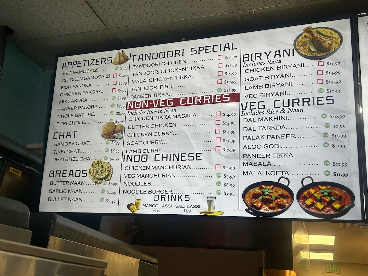The Masala Taco menu board