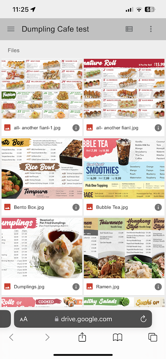 Dumpling Cafe menu board