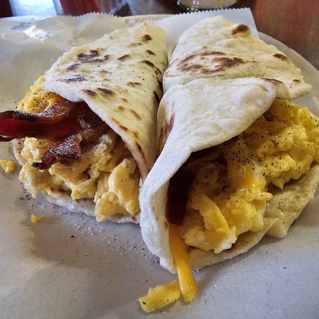 Bean Cheese Bacon and Egg Tacos