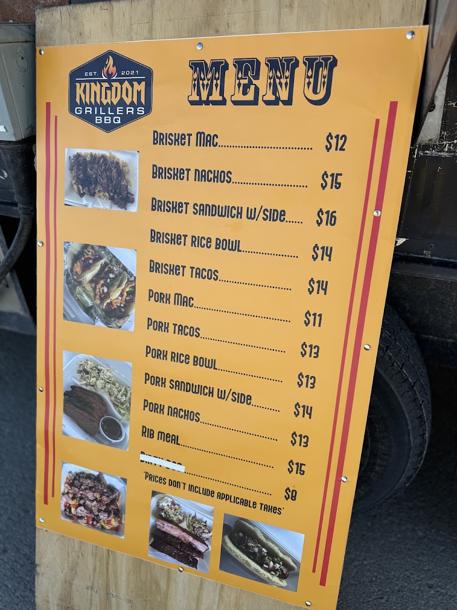 Kingdom Grillers BBQ menu board