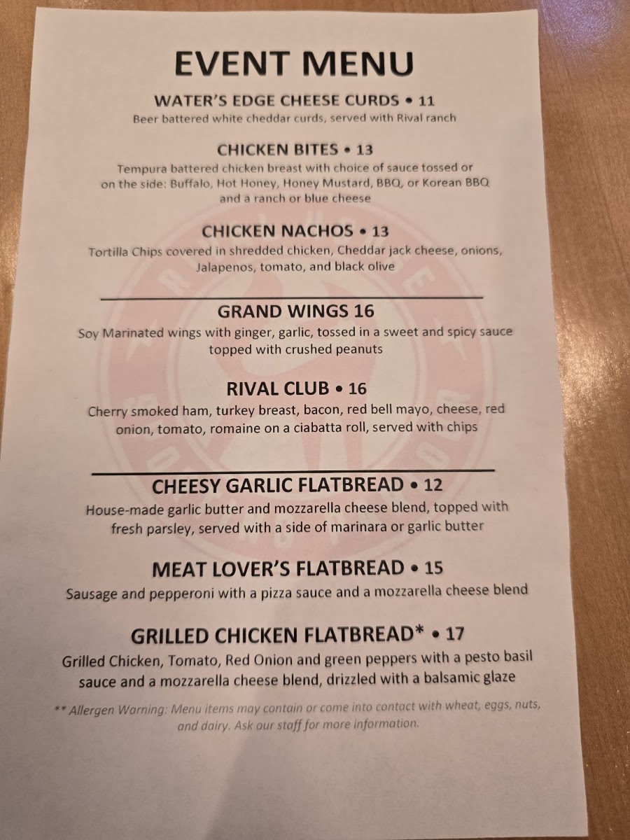 Rival House menu board