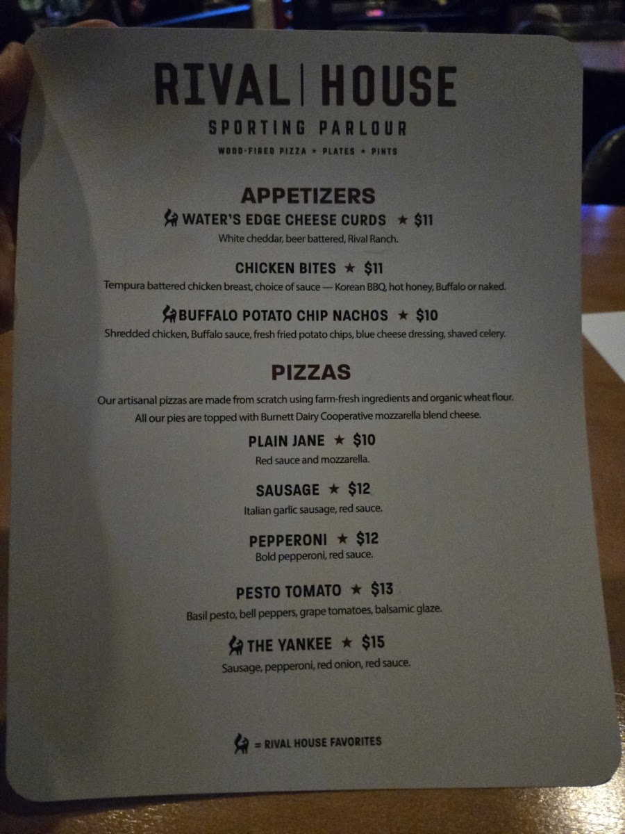 Rival House menu board
