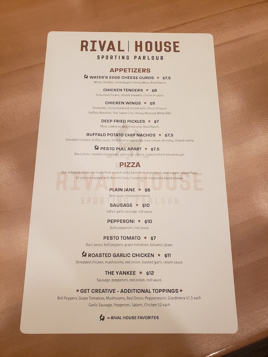 Rival House menu board