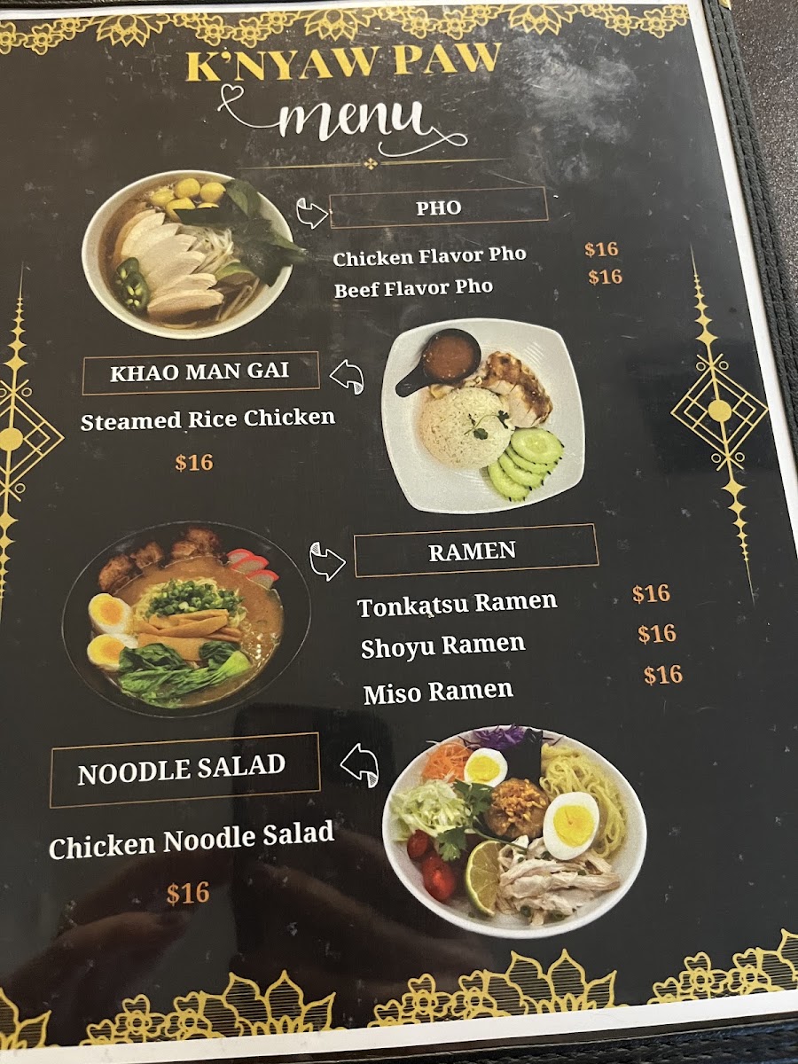 K'nyaw Paw menu board