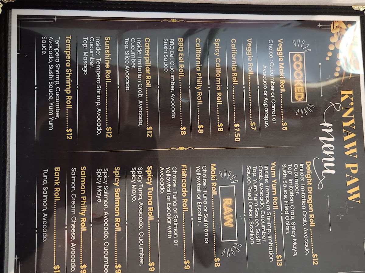 K'nyaw Paw menu board