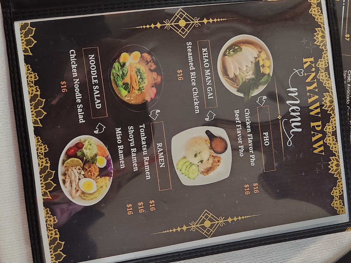 K'nyaw Paw menu board