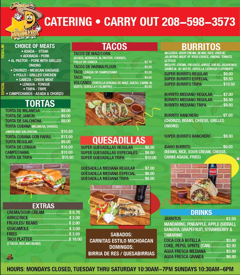Taquería La Estrellita | Mexican Food Truck menu board