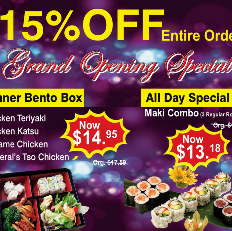 Saka Sushi and Asian Cuisine menu board