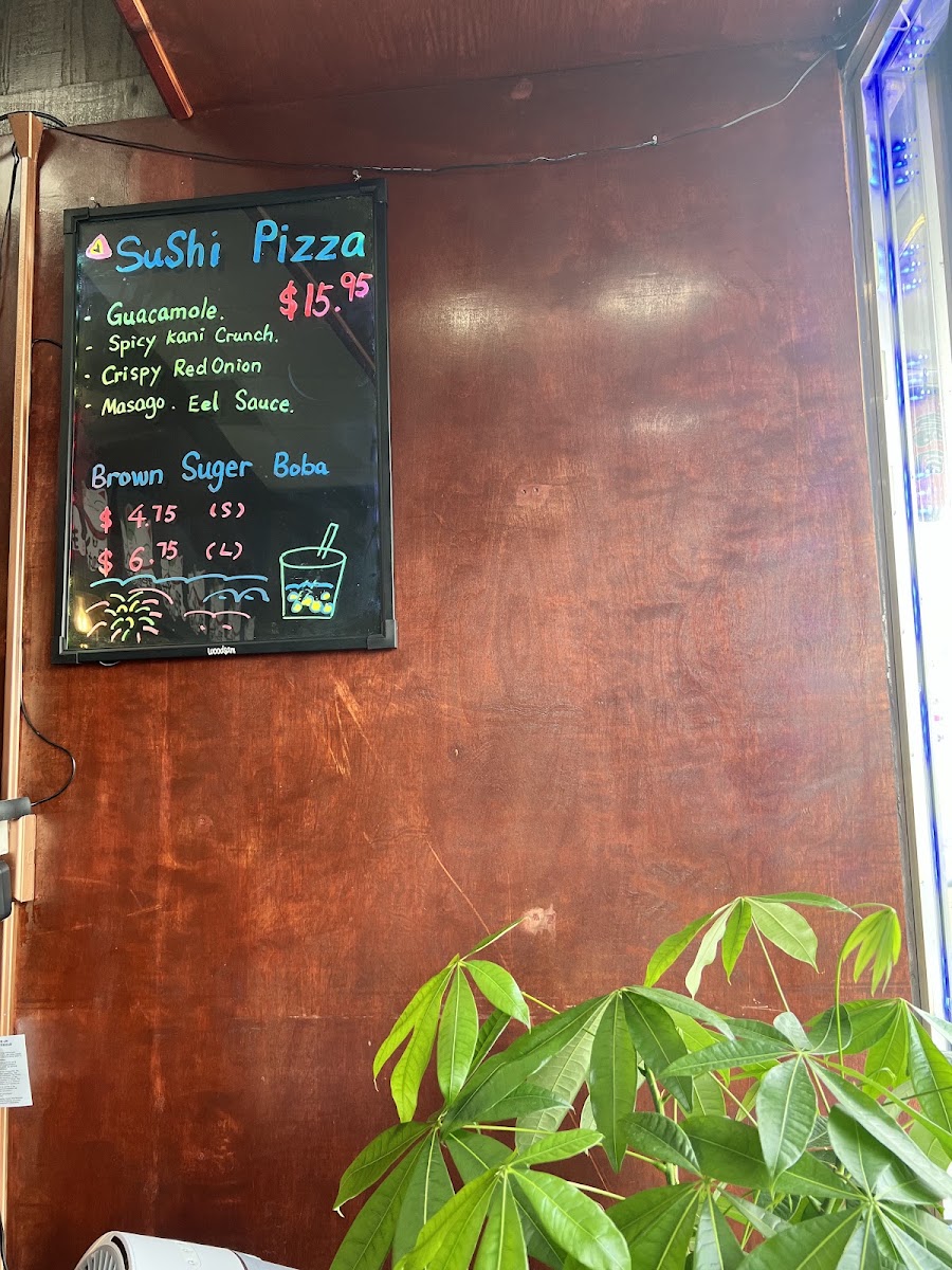 Saka Sushi and Asian Cuisine menu board