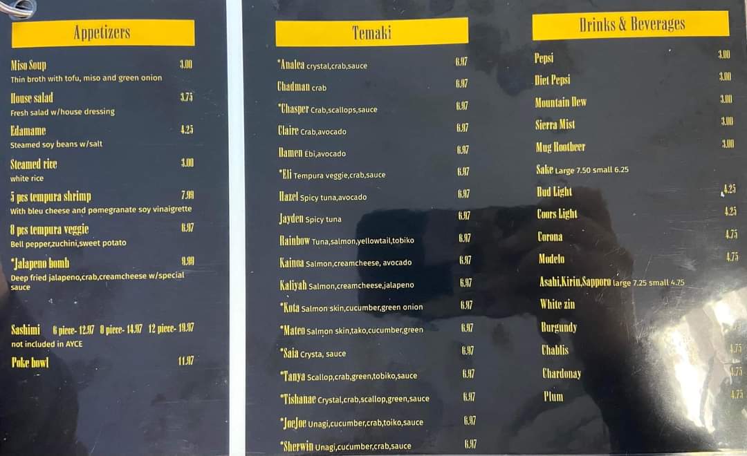 Ocean Sushi | Japanese menu board