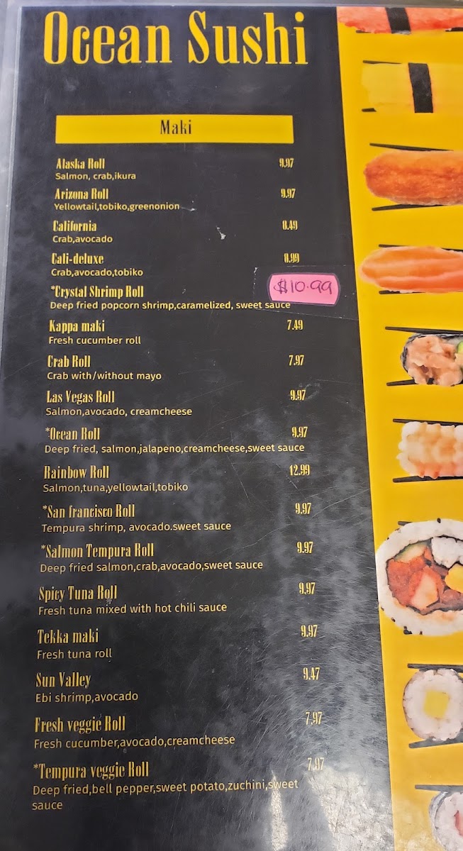 Ocean Sushi | Japanese menu board