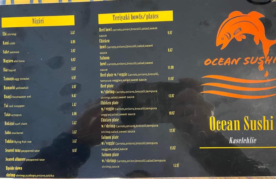 Ocean Sushi | Japanese menu board