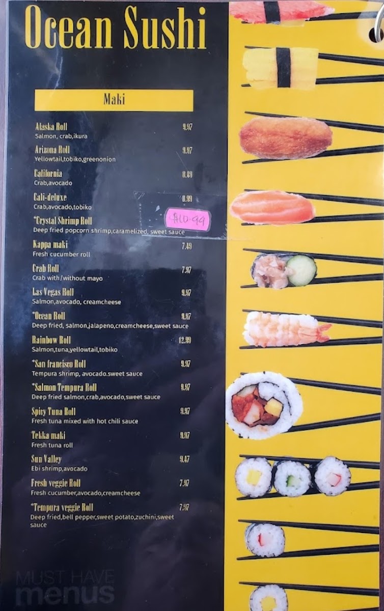 Ocean Sushi | Japanese menu board