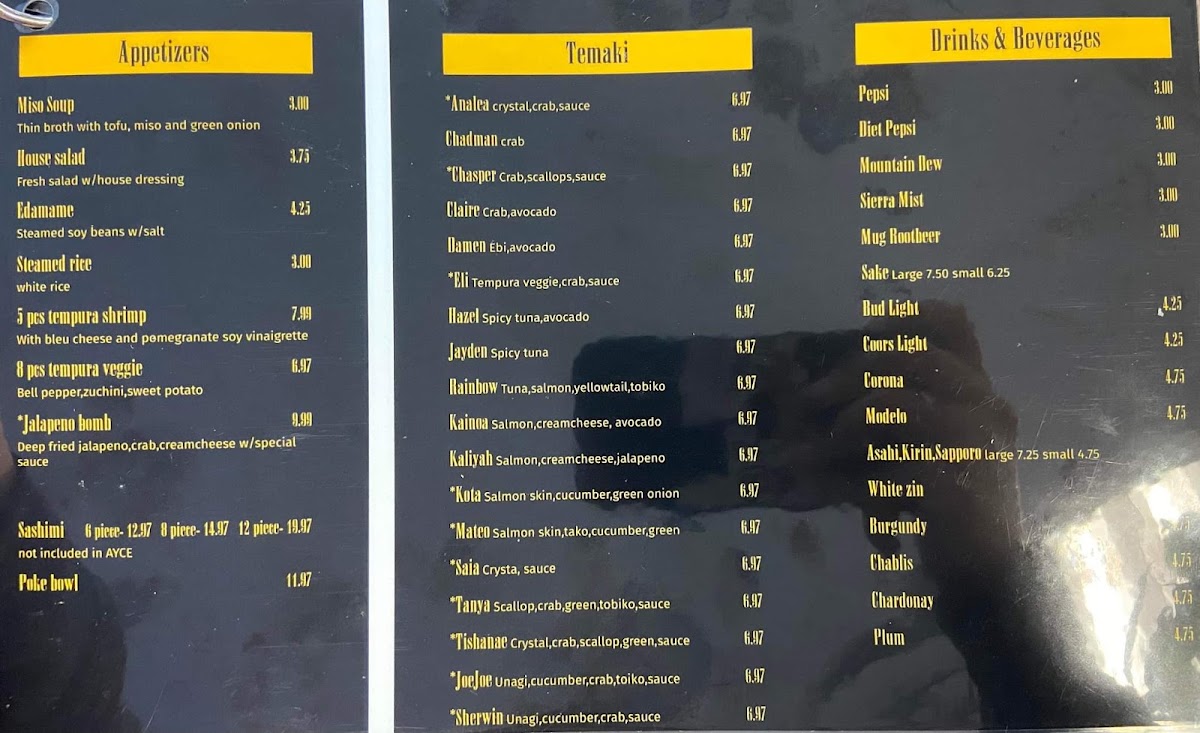 Ocean Sushi | Japanese menu board