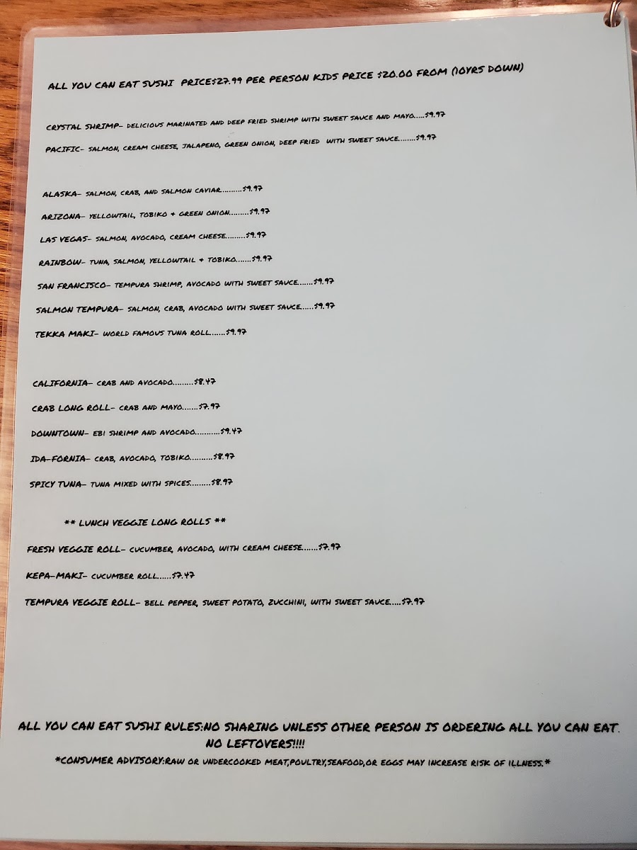 Ocean Sushi | Japanese menu board