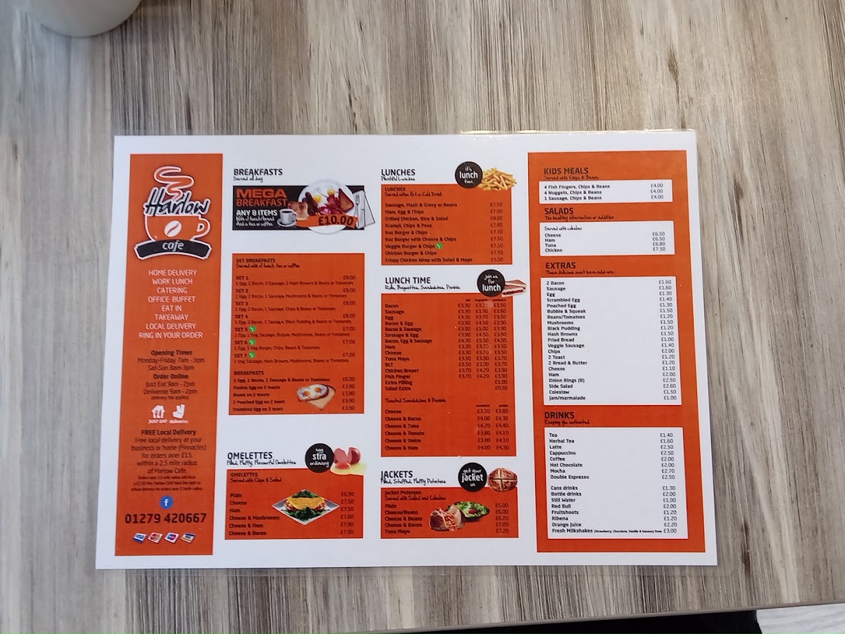 Harlow Cafe ltd menu board