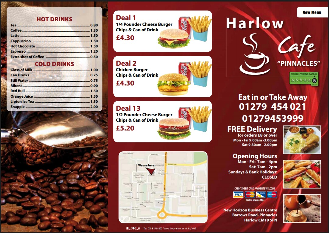 Harlow Cafe ltd menu board