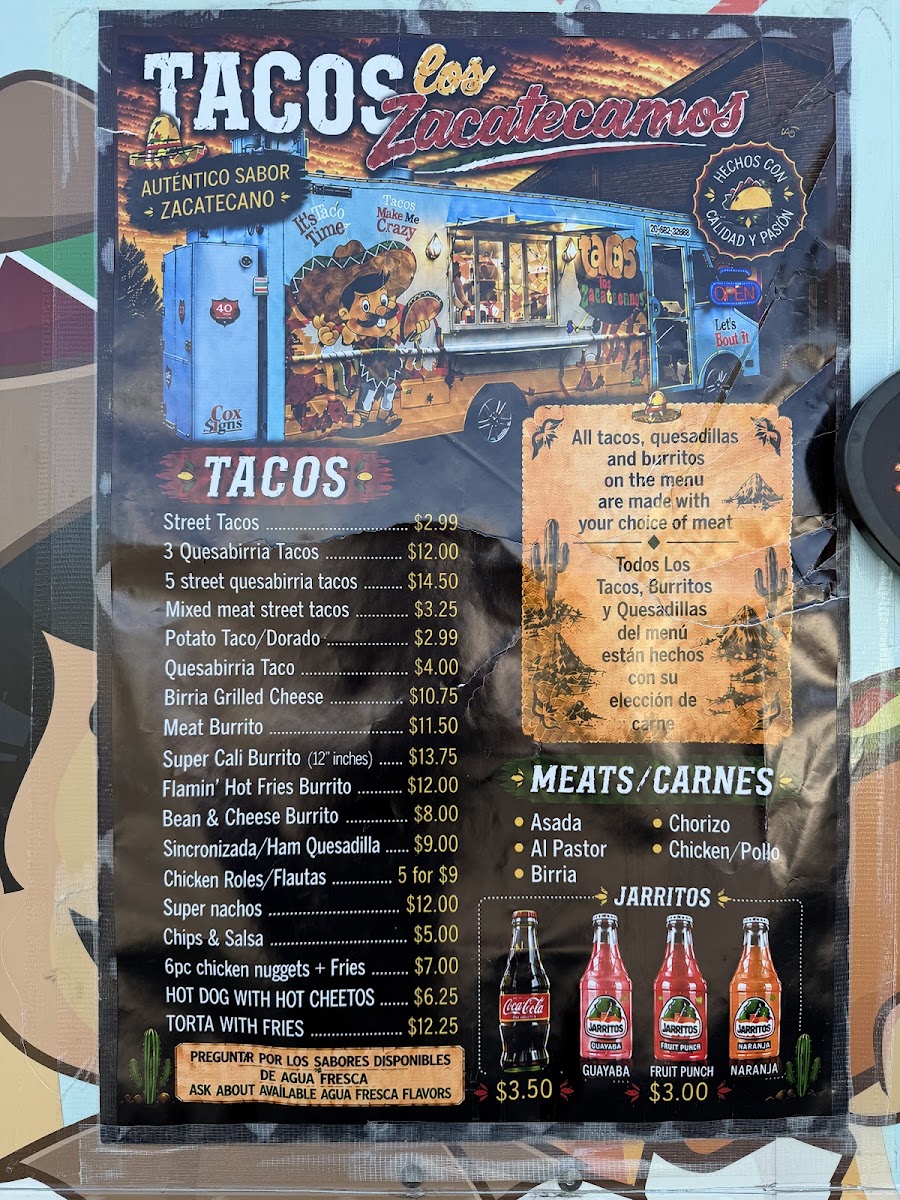 Tacos Los Zacatecanos | Mexican Food Truck menu board
