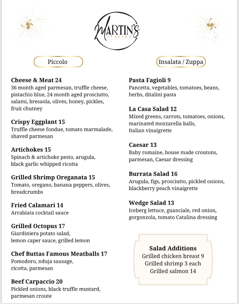 Martin's Italian menu board