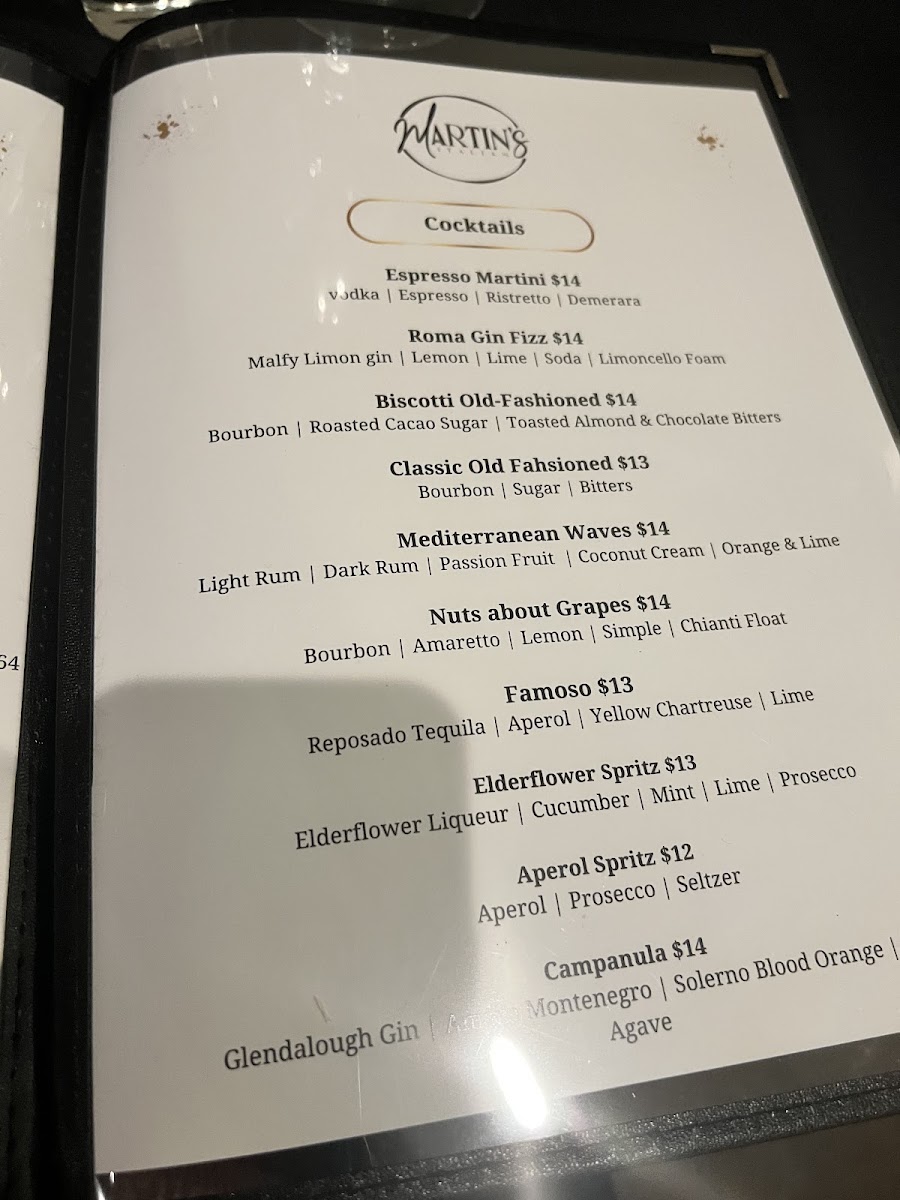 Martin's Italian menu board