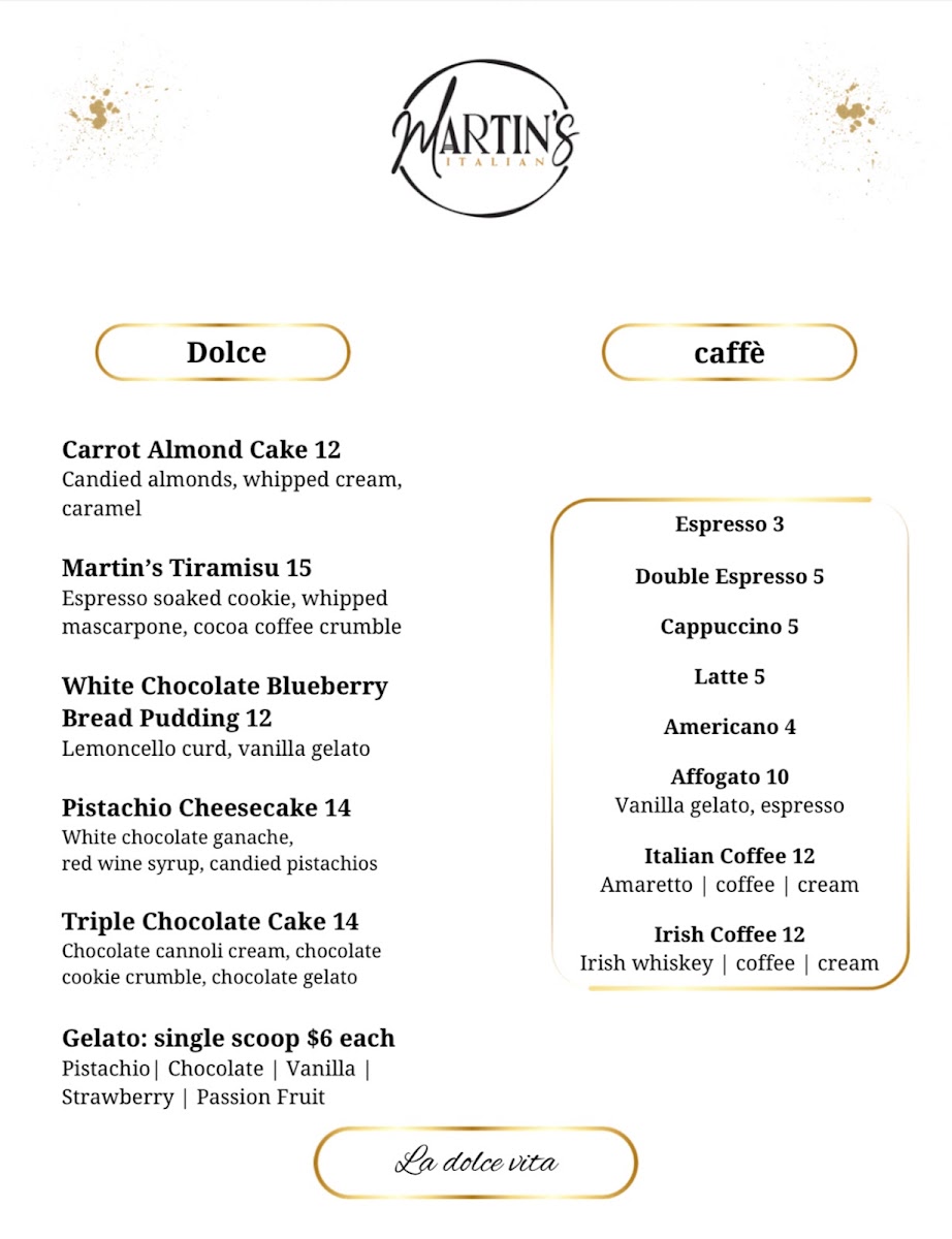 Martin's Italian menu board