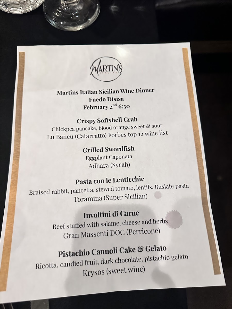 Martin's Italian menu board