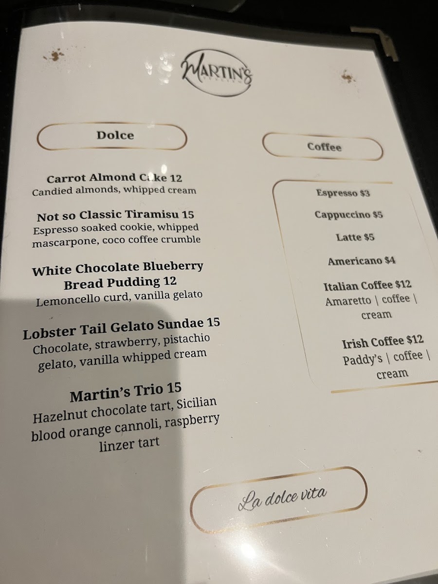 Martin's Italian menu board