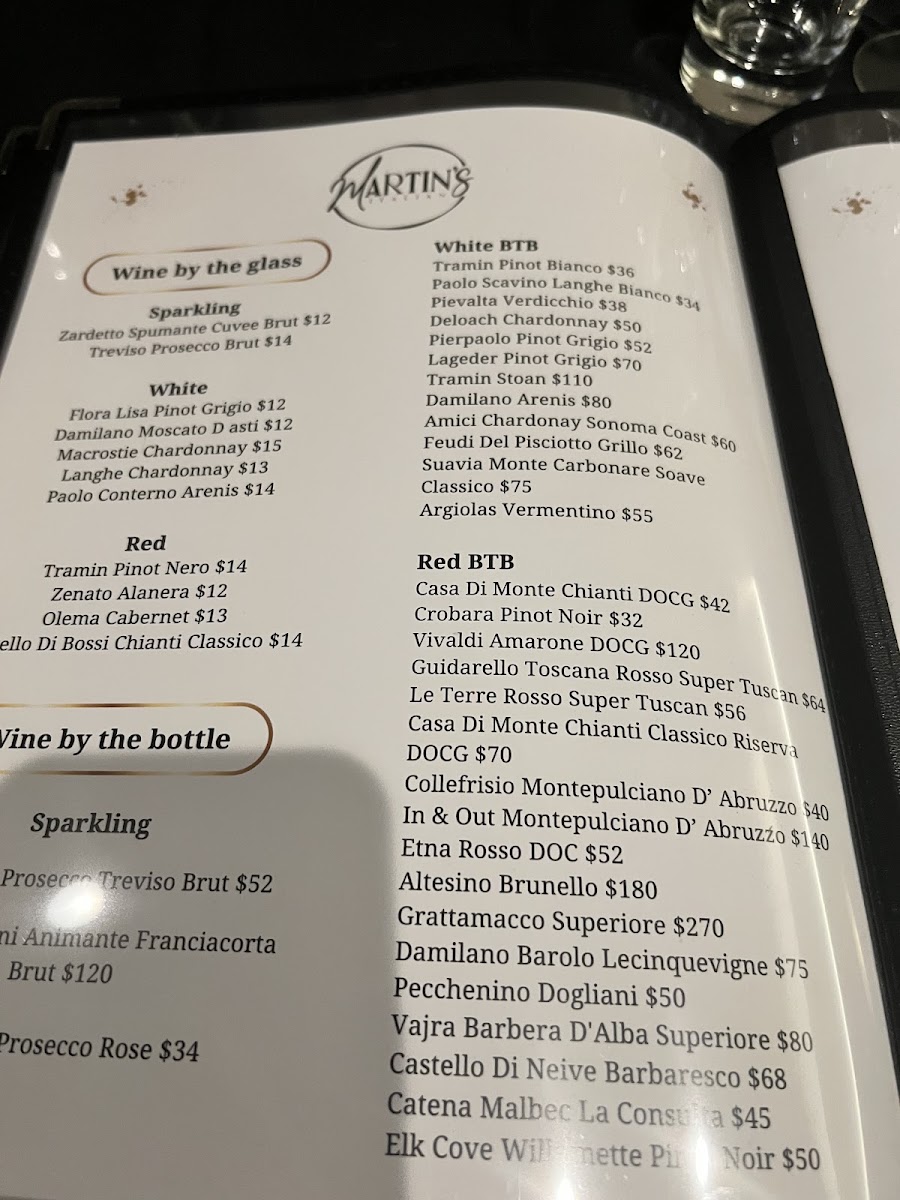 Martin's Italian menu board