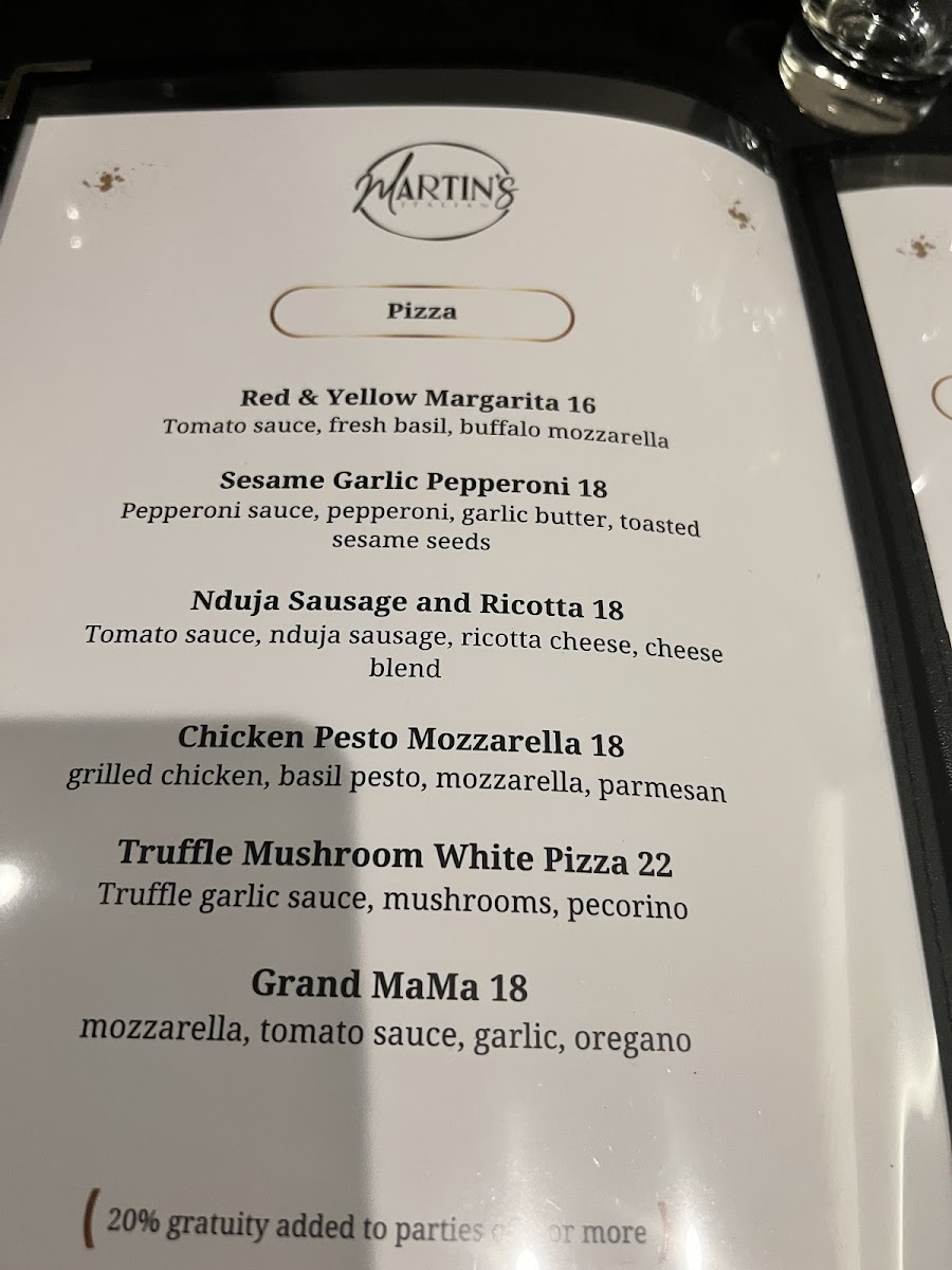 Martin's Italian menu board